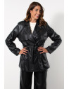 Short Faux Leather Trench - Black