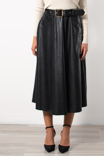 Midi Faux Leather Skirt - Black