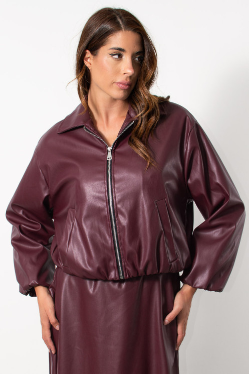 Bomber Τζάκετ Δερματίνη - Μπορντό | Exxes Fashion