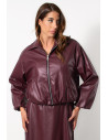 Bomber Faux Leather Jacket - Wine Red | Exxes Fashion