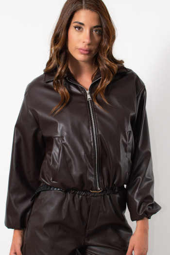 Bomber Τζάκετ Δερματίνη - Καφέ | Exxes Fashion