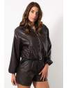 Bomber Faux Leather Jacket - Brown | Exxes Fashion