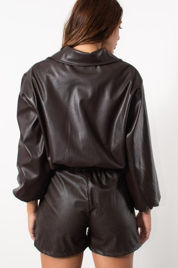 Bomber Τζάκετ Δερματίνη - Καφέ | Exxes Fashion