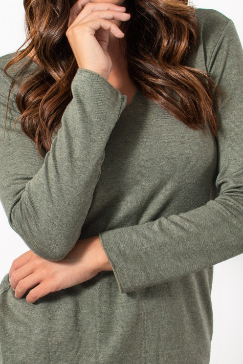 Light Knit Top with V Neck - Khaki | Exxes Fashion