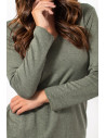 Light Knit Top with V Neck - Khaki | Exxes Fashion