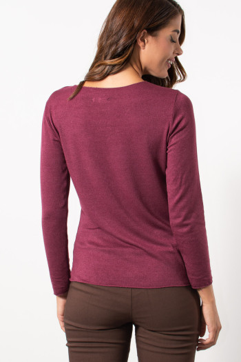 Light Knit Top with V Neck - Bordeaux | Exxes Fashion