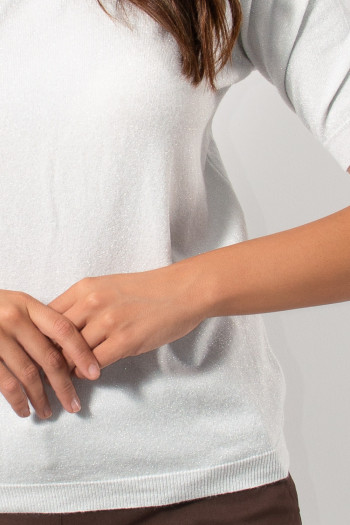 Short Sleeve Lurex Top - White | Exxes Fashion