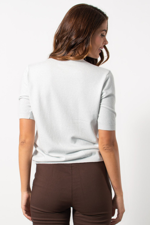 Short Sleeve Lurex Top - White | Exxes Fashion