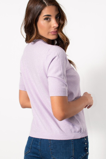 Short Sleeve Lurex Top - Lilac | Exxes Fashion
