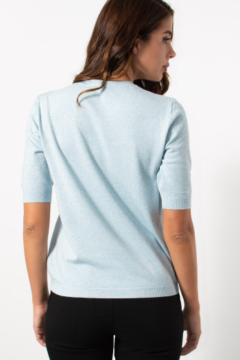 Short Sleeve Lurex Top - Light Blue | Exxes Fashion