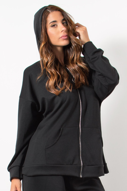 Tracksuit Zip Hoodie - Black | Exxes Fashion