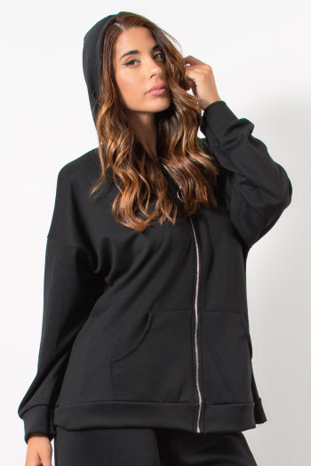 Tracksuit Zip Hoodie - Black | Exxes Fashion