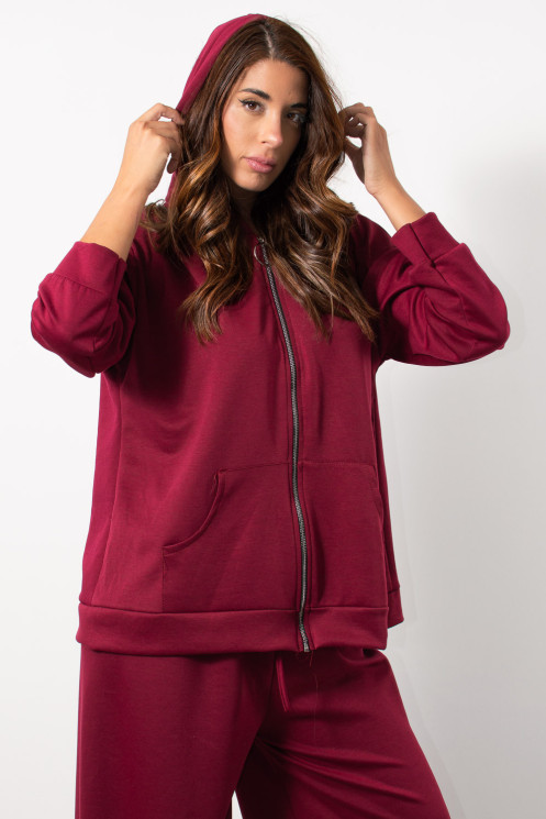 Φούτερ Ζακέτα Plus Size - Μπορντό | Exxes Fashion