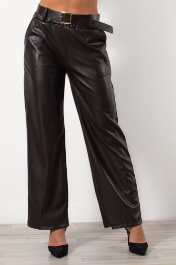 Faux Leather Trousers Straight - Brown | Exxes Fashion