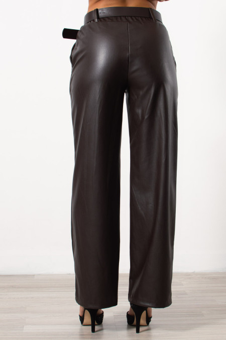 Faux Leather Trousers Straight - Brown | Exxes Fashion 2