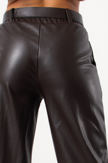 Faux Leather Trousers Straight - Brown | Exxes Fashion
