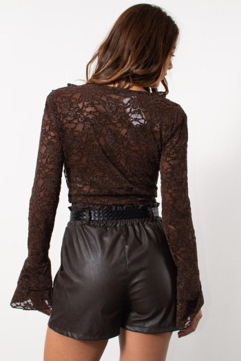 Lace Crop Top - Brown | Exxes Fashion