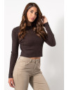 Knitted Cable Crop Top - Brown | Exxes Fashion