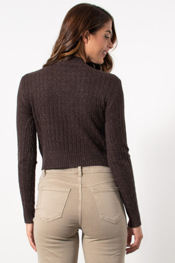 Knitted Cable Crop Top - Brown | Exxes Fashion