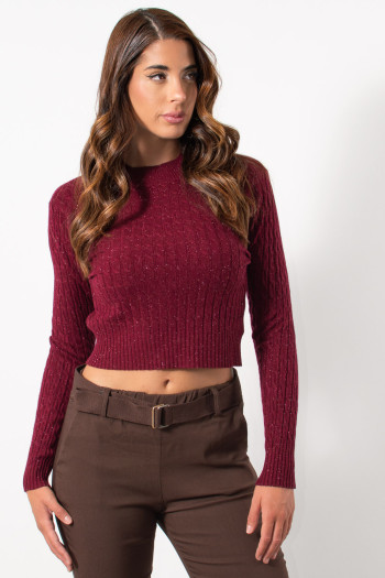 Knitted Cable Crop Top - Red Wine | Exxes Fashion