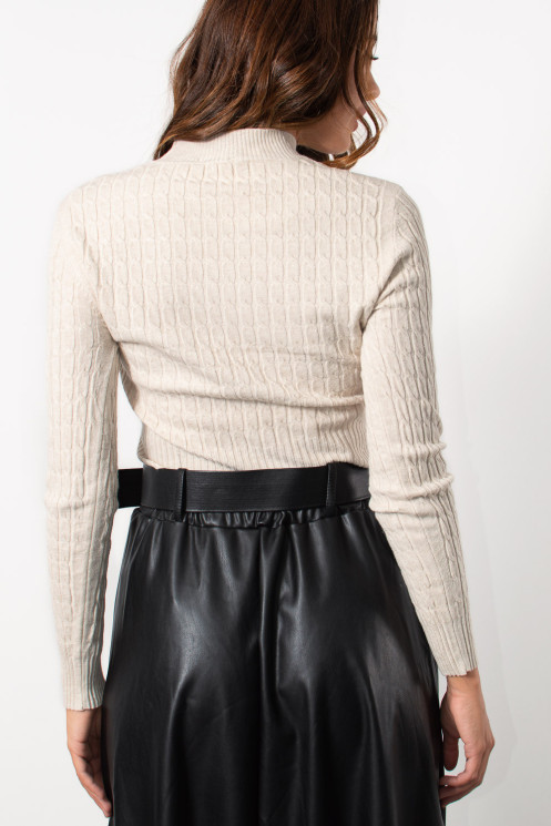Πλεκτό Crop Τοπ με Λούρεξ - Εκρού | Exxes Fashion
