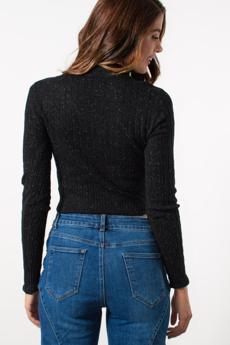 Πλεκτό Crop Τοπ με Λούρεξ - Μαύρο | Exxes Fashion 2