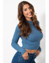 Knitted Cable Crop Top - Steel Blue | Exxes Fashion