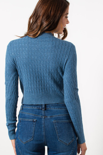 Knitted Cable Crop Top - Steel Blue | Exxes Fashion
