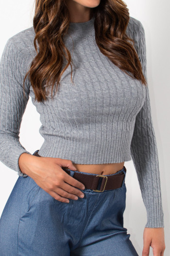 Knitted Cable Crop Top - Grey | Exxes Fashion