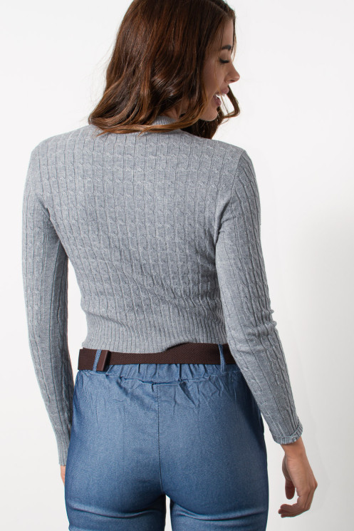 Knitted Cable Crop Top - Grey | Exxes Fashion