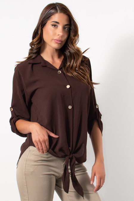 Front Tie Shirt - Brown | Exxes Fashion