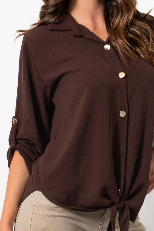 Front Tie Shirt - Brown | Exxes Fashion