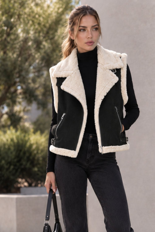 Sleeveless Faux Fur Vest - Black