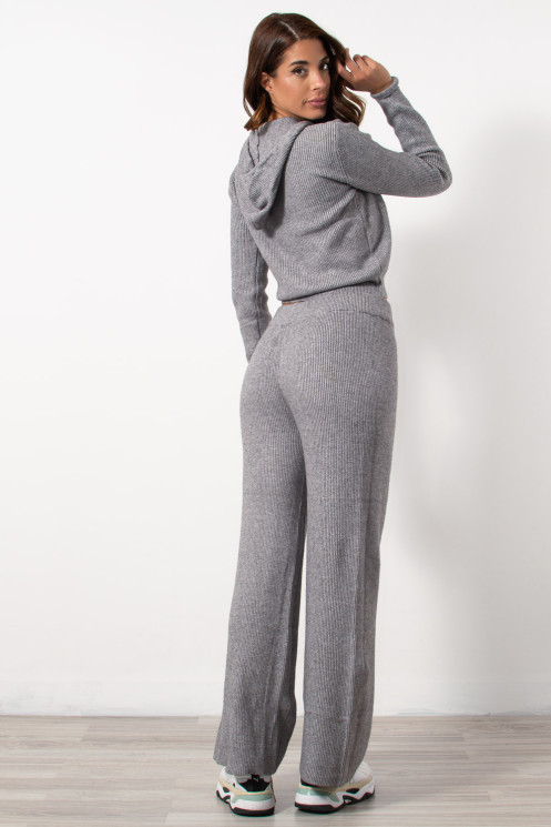Knitted Cardigan & Trousers Set - Grey