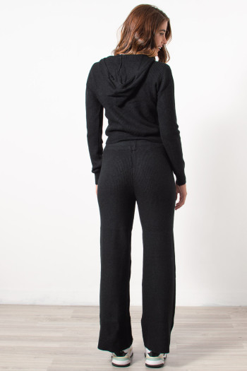 Knitted Cardigan & Trousers Set - Black