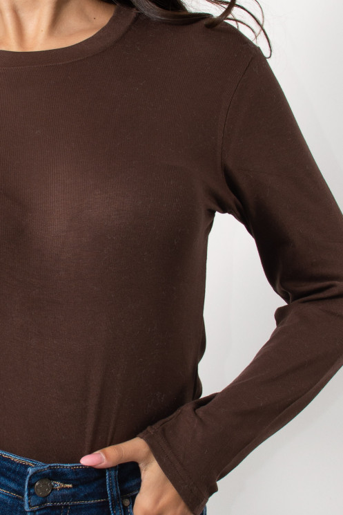 Long Sleeve Basic Top - Brown