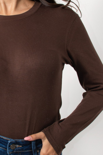 Long Sleeve Basic Top - Brown
