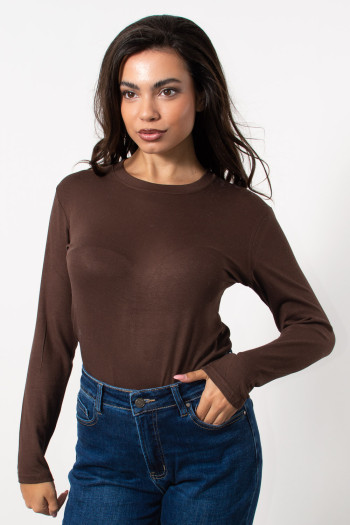 Long Sleeve Basic Top - Brown