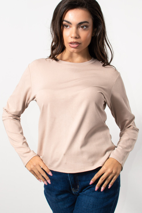 Long Sleeve Basic Top - Beige