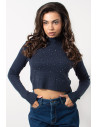 Knitted Crop Top with Rhinestones - Blue