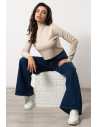 Knitted Crop Top with Rhinestones - Cream