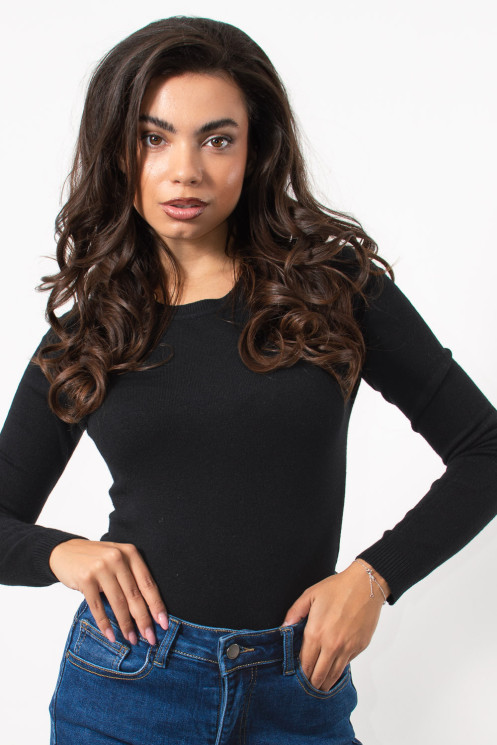 Long Sleeve Knitted Top - Black