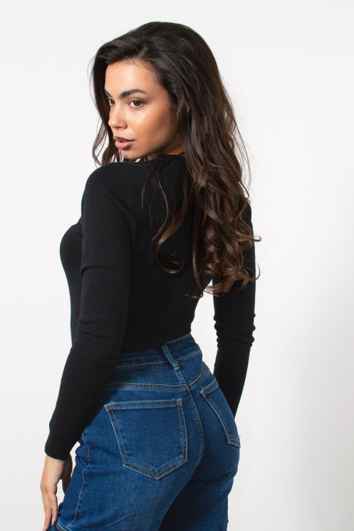 Long Sleeve Knitted Top - Black