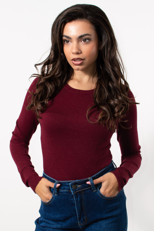 Long Sleeve Knitted Top - Bordeaux