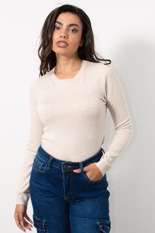 Long Sleeve Knitted Top - Cream | Exxes Fashion