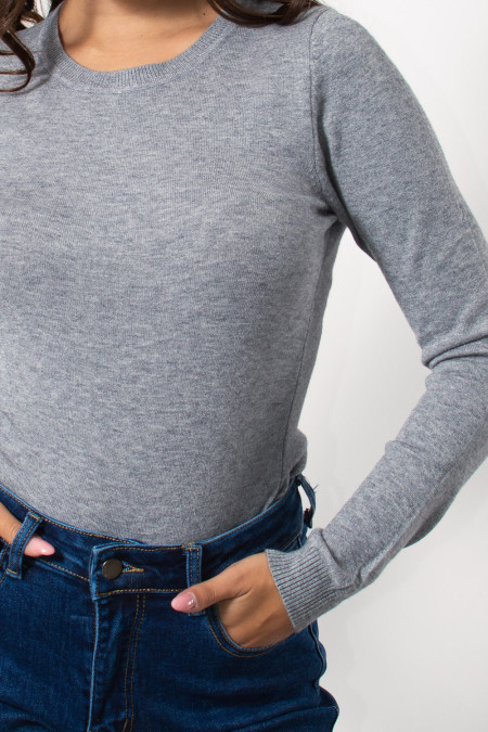 Long Sleeve Knitted Top - Grey