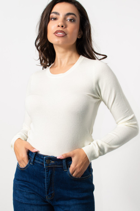 Long Sleeve Knitted Top - White | Exxes Fashion