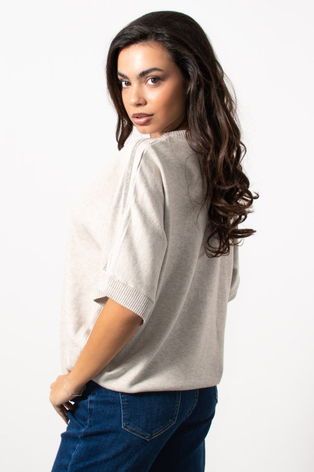 Oversized Knit with Rhineston Shoulder - Cream 2
