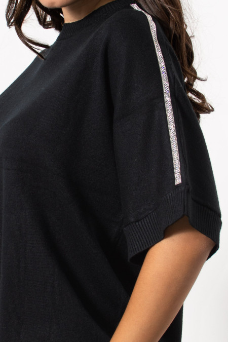 Oversized Knit with Rhineston Shoulder - Black 2