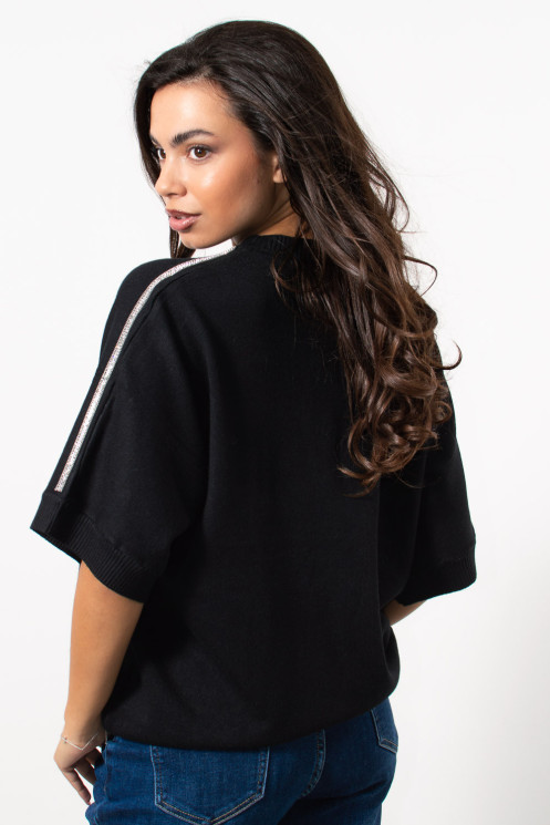 Oversized Knit with Rhineston Shoulder - Black
